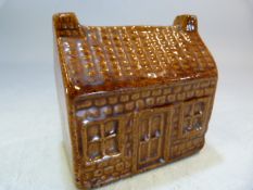 Brampton Pottery - Salt Glaze brick cottage c.1860 modelled as a Money box.