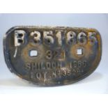 Original railway carriage plaque with original paint and wear reads "B351865 32T SHILDON 1966 Lot No