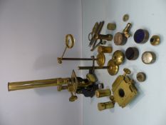 Pallant brass and metal microscope - with a large selection of fittings and accessories