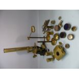 Pallant brass and metal microscope - with a large selection of fittings and accessories