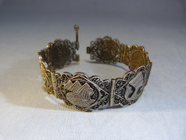 Egyptian filigree unmarked silver panelled bracelet. - Image 2 of 6