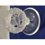 Lalique - Clear glass ashtray with frosted glass bird in a Wreath finial to top. Etched to