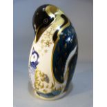 Royal Crown Derby - Emperor Penguin with chick. Gold Stopper to base