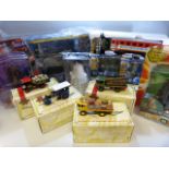 Dr Who collectable toys in original packaging, along with Models of Yesteryear traction engines