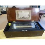 Swiss Rosewood cylinder music box playing 8 airs. Unmarked but looks to be by Nicole Freres.