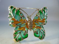 Silver and plique a jour butterfly brooch