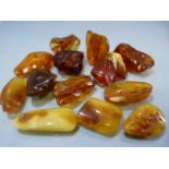 Bag of 13 rough pieces of Genuine Baltic Amber, one or two stones have small winged insects