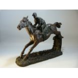 RACING - Large bronzed resin figure of a Point to Point horse and rider.