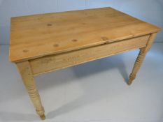 Antique pine dining room table with single drawers