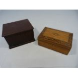 Tunbridge ware style sewing box and a pine box