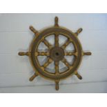 Large brass and wood ships wheel approx 45cm