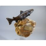 Bronze miniature fish mounted on flint with plaque - Grace Critalley