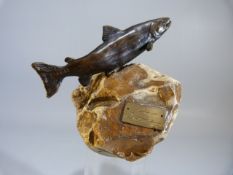 Bronze miniature fish mounted on flint with plaque - Grace Critalley