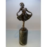 Bronze Art Deco young girl in classic ballerina pose (Little Ballerina). Displayed on Marble