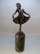 Bronze Art Deco young girl in classic ballerina pose (Little Ballerina). Displayed on Marble