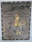 Mughal watercolour on large cloth mounted to wooden frame