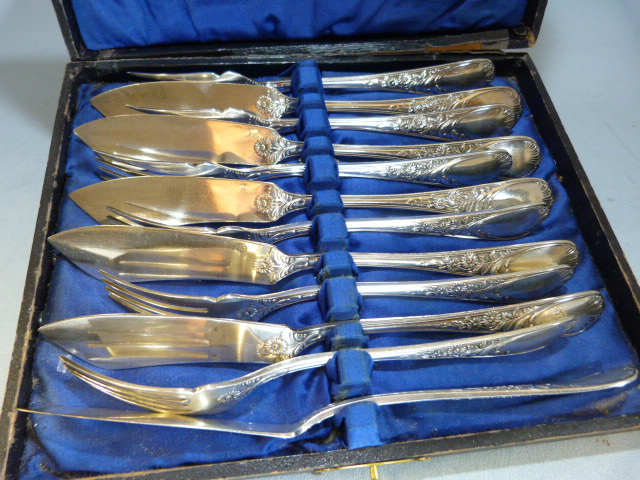 Alfenide Christofle boxed set of fish knives and forks - Image 2 of 7