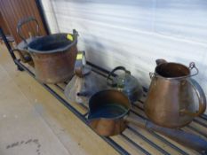 Unusual selection of copper and brass kettles and cooking pans