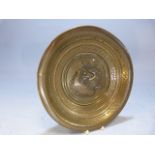 Brass hammered pin dish with central panel depicting a clipper ship at sea.