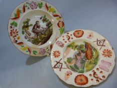 Pratt ware plates - decorated in Pratt Enamel colours. 1) Plate bears masonic mark to rim with