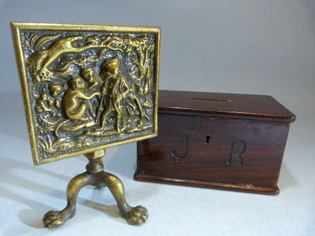 Novelty table piece - Miniature brass tilt table on claw and ball feet. Along with a stained pine - Image 9 of 9