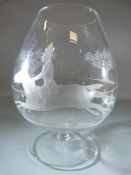 Antique Large oversized brandy glass etched with Hunting scenes
