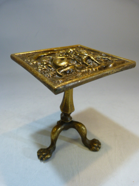 Novelty table piece - Miniature brass tilt table on claw and ball feet. Along with a stained pine - Image 6 of 9