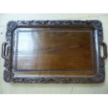 19th Century hardwood carved eastern tray