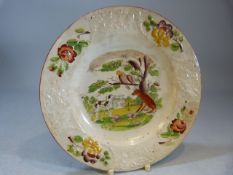 Staffordshire creamware nursery plate decorated in Pratt Enamel colours. Middle of plate depicting