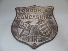 Lead Fire Plaque - Shield shaped and marked London and Lancashire.