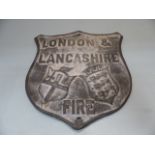 Lead Fire Plaque - Shield shaped and marked London and Lancashire.