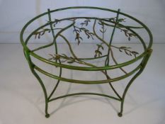 Circular wrought iron garden table with olive branches intertwining throughout. (No Glass Top)