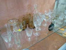 Antique glass wares - Set of six glasses with wheelcut floral decoration, Three smoked glass hand