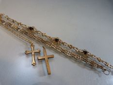 Collection of 9ct gold items to include gold crosses and bracelets with stones total weight approx