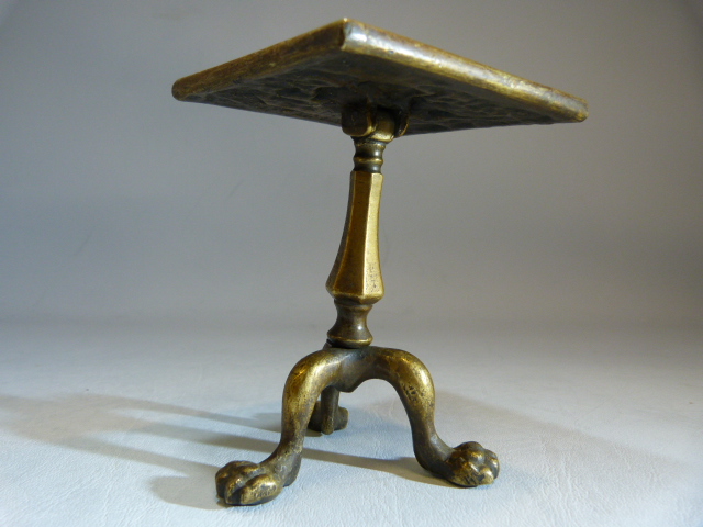 Novelty table piece - Miniature brass tilt table on claw and ball feet. Along with a stained pine - Image 7 of 9