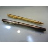 Hallmarked silver pen London by A Haviland-Nye 2005. Along with a gold coloured Waterman pencil