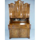 19th Century Walnut veneered and mahogany chiffonier dresser. Panelled back with block feet, leading
