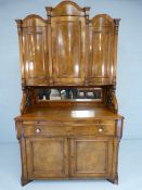 19th Century Walnut veneered and mahogany chiffonier dresser. Panelled back with block feet, leading