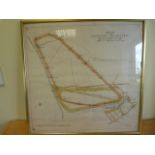 A FRAMED AND GLAZED COLOURED PLAN OF LIVERPOOL RACECOURSE SHOWING THE POSITIONS OF ALL STARTS,