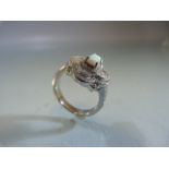 Silver and CZ dress ring with central opalite panel