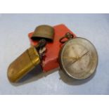 Brass cased pocket compass along with a Comoy Brass lighter No.22