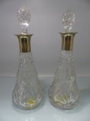WMF - pair of Cut Crystal glass decanters with WMF silverplate collars