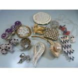 Small bag of good quality Costume jewellery, including: small powder compact. Pair USA flag cuff