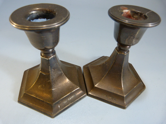 Candlestick with hallmarked silver - Chester possibly Clark & Sewell of hexagonal form. - Image 4 of 6