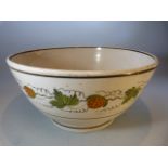 Staffordshire strawberry pearlware bowl c.1790 in Pratt Colours. Large deep footed bowl decorated in