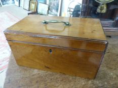 Small antique mahogany box with brass handle to top