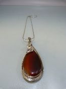 Large silver agate pendant necklace in the art nouveau style