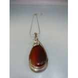 Large silver agate pendant necklace in the art nouveau style