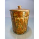 Unusual early Stoneware Tea Caddy / Tobacco Jar with impressed marks to base. M G. Inner Tamper