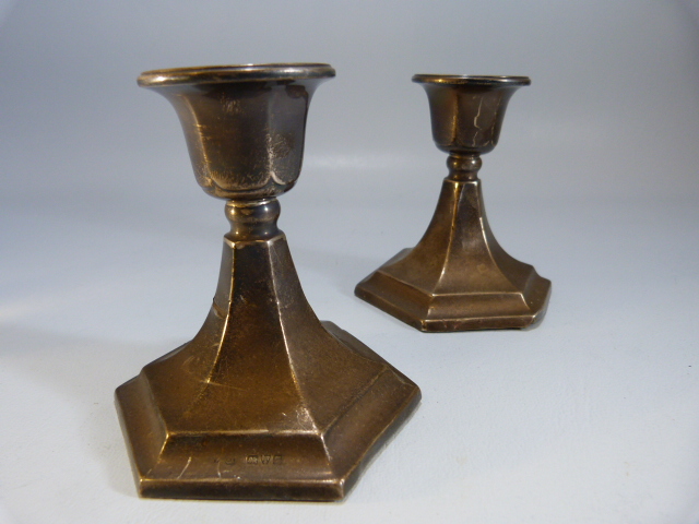 Candlestick with hallmarked silver - Chester possibly Clark & Sewell of hexagonal form.